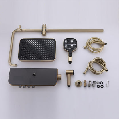 OihPaw Colonne De Douche Thermostatique Or Brossé, SystèMe De Douche Mural Piano Key avec Affichage NuméRique LED, Pommeau De Douche 33x22cm avec Douchette