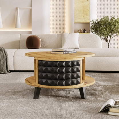 Table basse, table pivotante, table basse ronde, avec étagère interne cachée, table basse couleur bois avec pieds noirs, étagère de rangement rotative à 360 degrés, table basse 85,2 x 80 x 45,2 cm