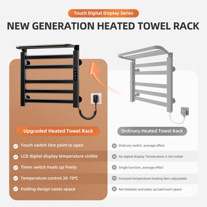 OihPaw Sèche-serviette électrique 135W Chauffe-Serviettes 50x50cm Porte Serviettes électrique Economie d'énergie avec Minuterie, LCD Écran Tactile, Thermostat, pour Salle de Bain, Cuisine