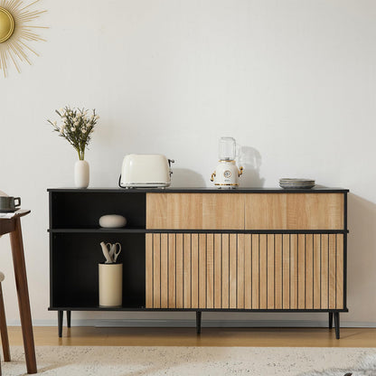 Buffet de Cuisine, Meuble de Rangement 4 Portes Coulissantes et 1 Tiroir, Armoire de Cuisine Conception de Porte sans Poignée, Commode Étagères Réglables, Pieds D'armoire en Métal, 160 x 40 x 80 cm