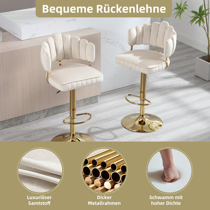 Tabouret Bar Lot de 2 Pivotants Velours Chaise de Bar à Hauteur Comptoir avec Dossier, Repose-pieds, Chaise Haute Bar Comptoir Réglables, Chaises D'îlot pour Salle à Manger, Noir/Gris/Ivoire/Émeraude