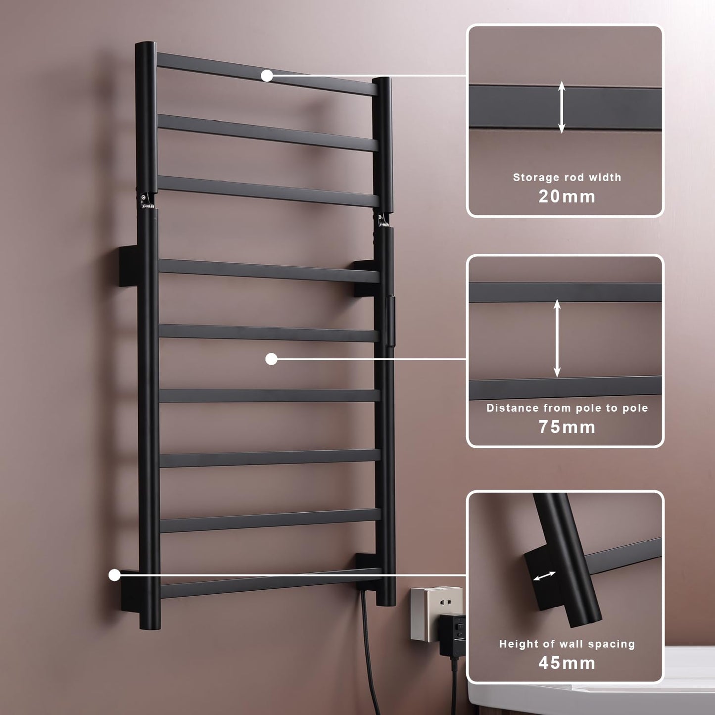 OihPaw Sèche-serviette électrique WiFi Intelligent 76 W Porte-Serviettes Chauffant Électrique Commande Vocale 62x50 cm Radiateur de Salle de Bain avec Support de Rangement Pliable