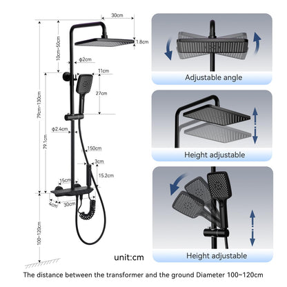 OihPaw Colonne de Douche Thermostatique Noir Mitigeur en Laiton Système de Douche avec Pommeau De Douche, Douchette, Bidet Douche, Robinet De Baignoire,Réglable Ensemble de Douche pour Salle de Bain
