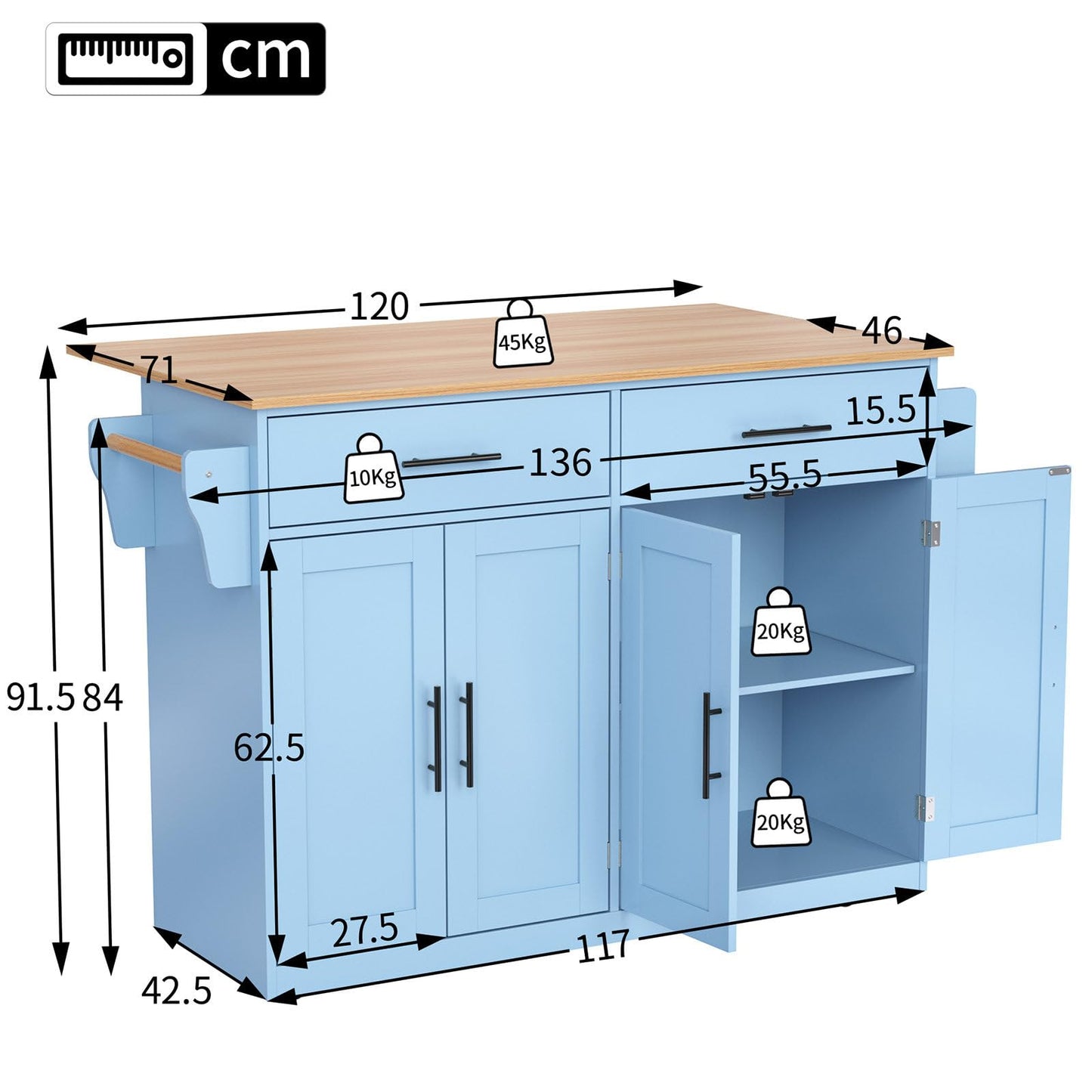 SHUGUANG Desserte de Cuisine, Meuble Cuisine Desserte, 120x46(70) x91 cm Ilot Cuisine avec Bureau Pliant, Rangement Cuisine avec roulettes et Pieds Interchangeables, pour Cuisine/Salle Manger