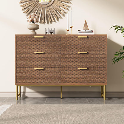 Kommode, Sideboard, Küchen Schrank, Mehrzweckschrank 6 Schubladen mit Griffen, Kippsicher, Höhenverstellbar, Geeignet für Wohnzimmer, Schlafzimmer, Esszimmer, 120 x 75 x 40 cm (B/H/T), Walnussfarbe