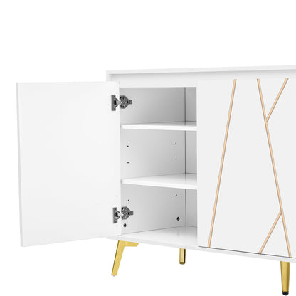 Buffet de Style Moderne au Design Unique Bahut avec 3 Portes, Sans Poignées, Armoire Latérale de Salon, Meuble Buffet de Cuisine, Armoire de Rangement pour Salle à Manger, Entrée (Blanc/Noir)