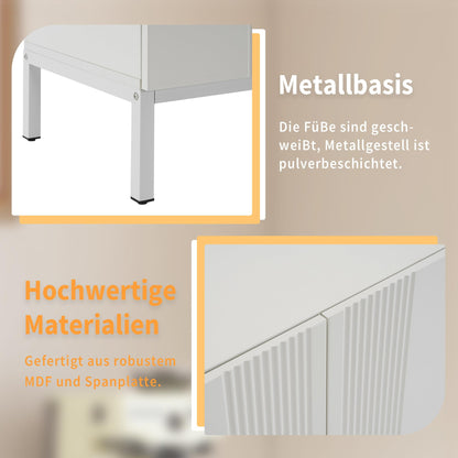 Buffet Blanc Moderne à 4 portes, Buffet Salle a Manger aux Lignes Uniques, Étagères Réglables, Porte sans Poignée, Beaucoup d'espace de Rangement, Vaisselier Bois, pour Salle à Manger Salon Cuisine