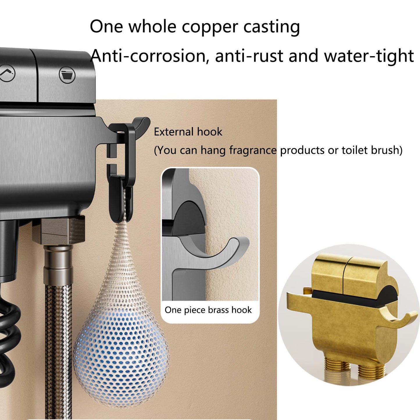 Kit Douchette Wc, Pulvérisateur De Douche, 2 Mode Pulverisateur a Main, Ensemble De Douche Bidet Avec 1-in-2-out Interrupteur À Double Commande Laiton Valve G1/2" Pour L'hygiène Personnelle
