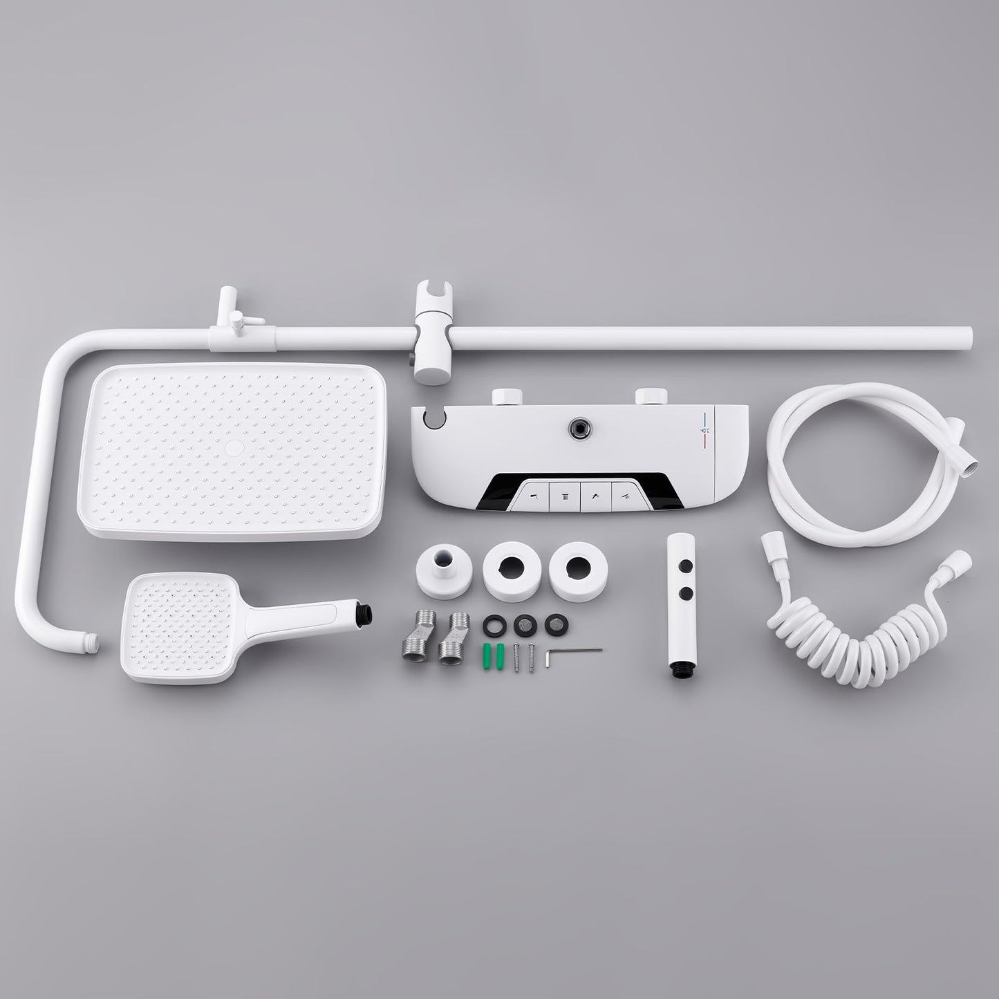 Colonne de Douche Thermostatique, Système de Douche avec Affichage Numérique LED Ensemble de Douche avec 32 * 20CM Pomme de Douche e Douchette à 3 Modes, Bec Baignoire, Bidet Douche (Blanc)