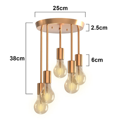 Plafonnier vintage doré à 5 ampoules LED E27 - Pour salle à manger, cuisine, salon, bar, restaurant (doré)