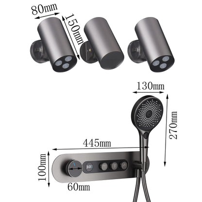 Colonne de Douche Thermostatique, Gris Pistolet Colonne Douche Encastrable Affichage Numérique Ensemble de Douche Mural Forme du Spot Kit de Douche avec Pommeau de Douche et Douchette