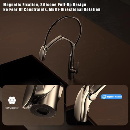 Robinet Cuisine Sans Contact, Robinet De Cuisine Avec Douchette Rotatif à 360° Et Affichage De La TempéRature à Led, Mitigeur Cuisine Touchless Sensor 3 Modes D'éCoulement De L'Eau, Laiton (Gris)