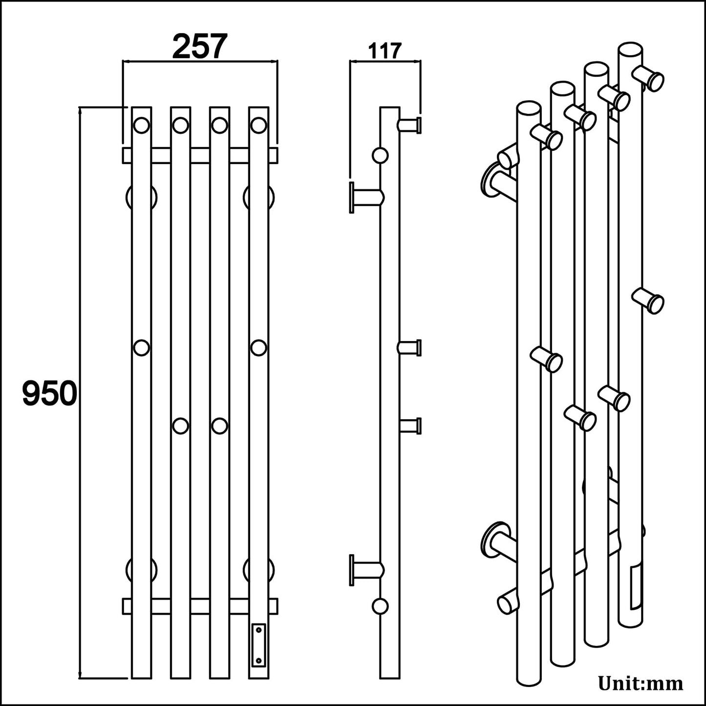 Sèche-Serviette Électrique Chrome, 100 W Chauffe-Serviettes 950 x 257 mm WiFi Intelligent Porte-Serviettes Chauffant Électrique Commande Tactile à LED Radiateur de Salle de Bain avec 8 Crochets