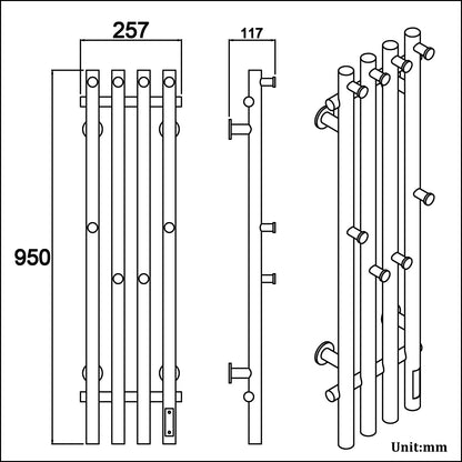 Sèche-Serviette Électrique Chrome, 100 W Chauffe-Serviettes 950 x 257 mm WiFi Intelligent Porte-Serviettes Chauffant Électrique Commande Tactile à LED Radiateur de Salle de Bain avec 8 Crochets