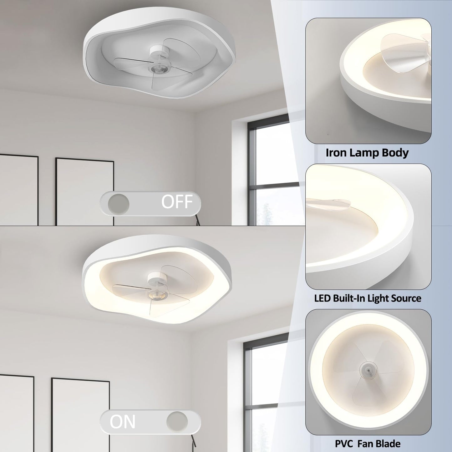 Ventilateur Plafond avec Lumiere, Lustre Ventilateur de Plafond, 6 Vitesses Réversible Silencieux, Gradation 3 Couleurs et APP/Télécommande Minuteur, pour Chambre, Salon, Cuisine