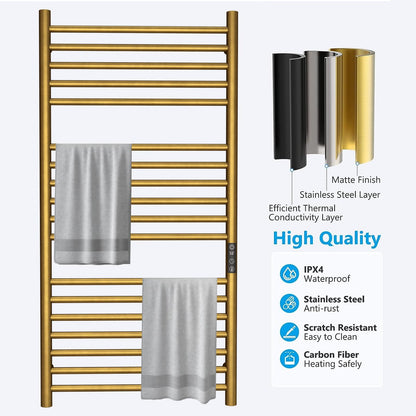 OihPaw Sèche-serviette électrique 550x1100mm 220W Porte-Serviettes Chauffant Chauffe-Serviettes Mural en Acier Carbone 30-70°C Minuterie pour Salle de Bain