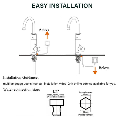 Robinet Électrique Сhauffe-Eau Instantané 3200W, Robinet électrique de cuisine avec Affichage de la température à LED, Robinet Pivotant à 360°
