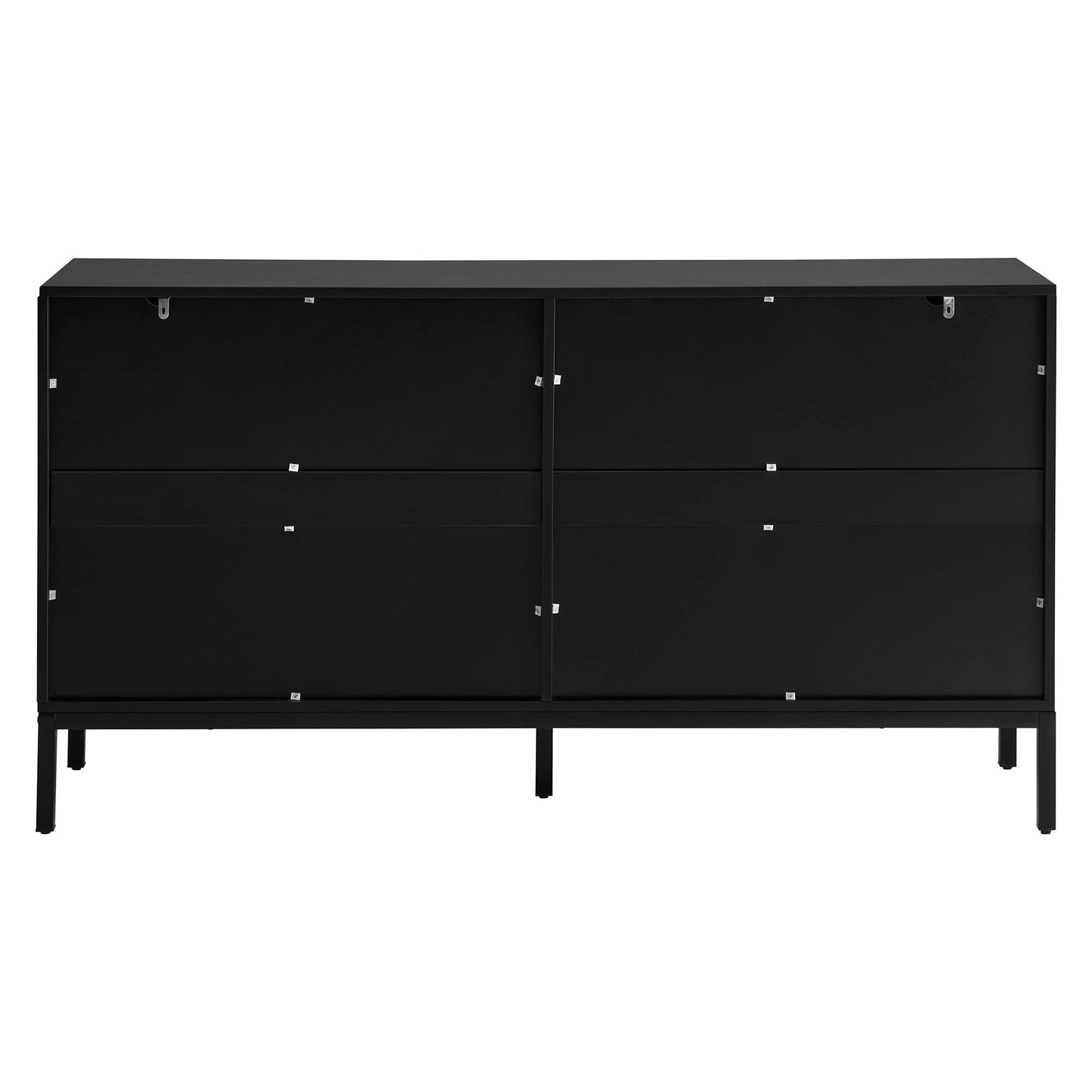 Buffet Blanc Moderne à 4 portes, Buffet Salle a Manger aux Lignes Uniques, Étagères Réglables, Porte sans Poignée, Beaucoup d'espace de Rangement, Vaisselier Bois, pour Salle à Manger Salon Cuisine