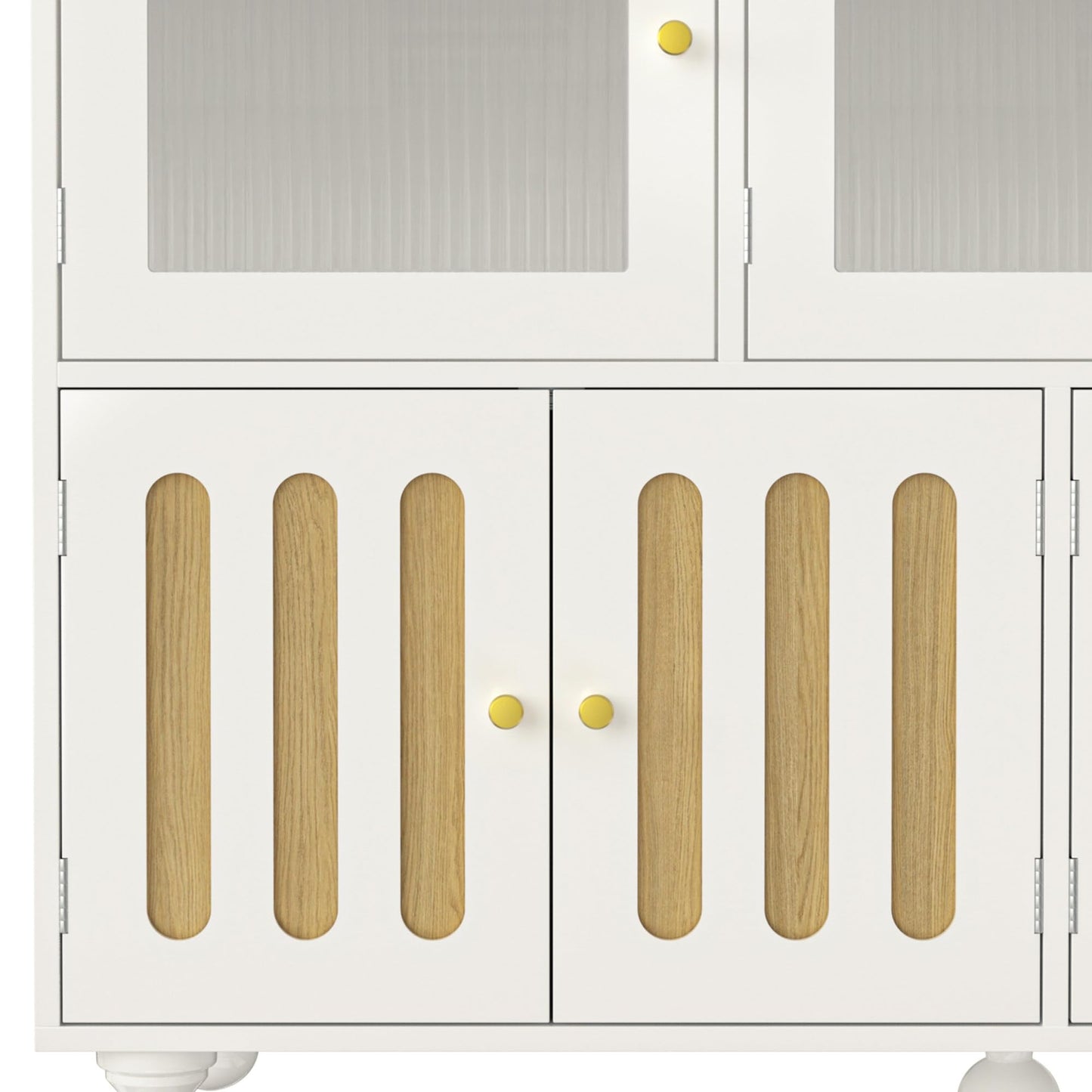 Buffet Salon Moderne, Longue Porte en Verre au Design Arc-en-ciel, Porte de Bar à clés de Piano, Pieds de Colonne Ronds, Armoire de Rangement Élégante, Armoire de Buffet au Design Unique, Blanc/Noir