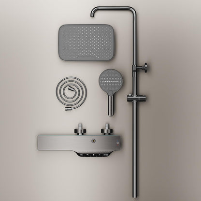 Colonne de Douche Thermostatique Colonne Douche Salle de Bain Affichage Numérique Colonne de Douche avec Mitigeur, Gris Pistolet Hauteur RéGlable Ensemble de Douche avec Douchette