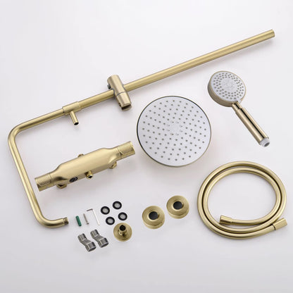 Colonne de Douche Or Brossé Mural Système de Douche avec Mitigeur Set de Douche Réglable en Hauteur Ensemble de Douche Chaude et Froide Kit de Douche, Inclure Tête de Douche 23cm, Douchette 3 Jets
