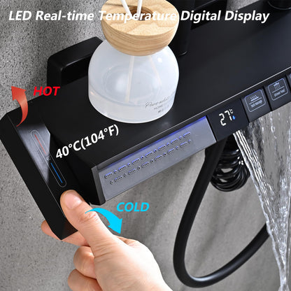 OihPaw Colonne De Douche Thermostatique Noir Ensemble de Douche 5 Fonctions Système de Douche avec Affichage Numérique LED,Douche de Tête 30x20CM,Pommeau Douche 3 Modes