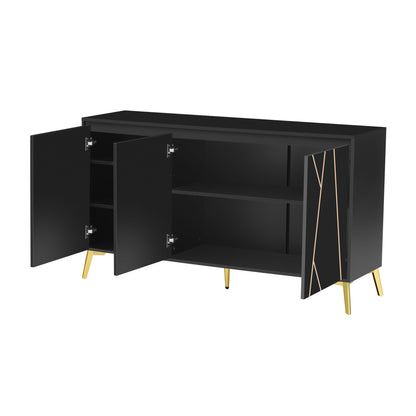 Buffet de Style Moderne au Design Unique Bahut avec 3 Portes, Sans Poignées, Armoire Latérale de Salon, Meuble Buffet de Cuisine, Armoire de Rangement pour Salle à Manger, Entrée (Blanc/Noir)