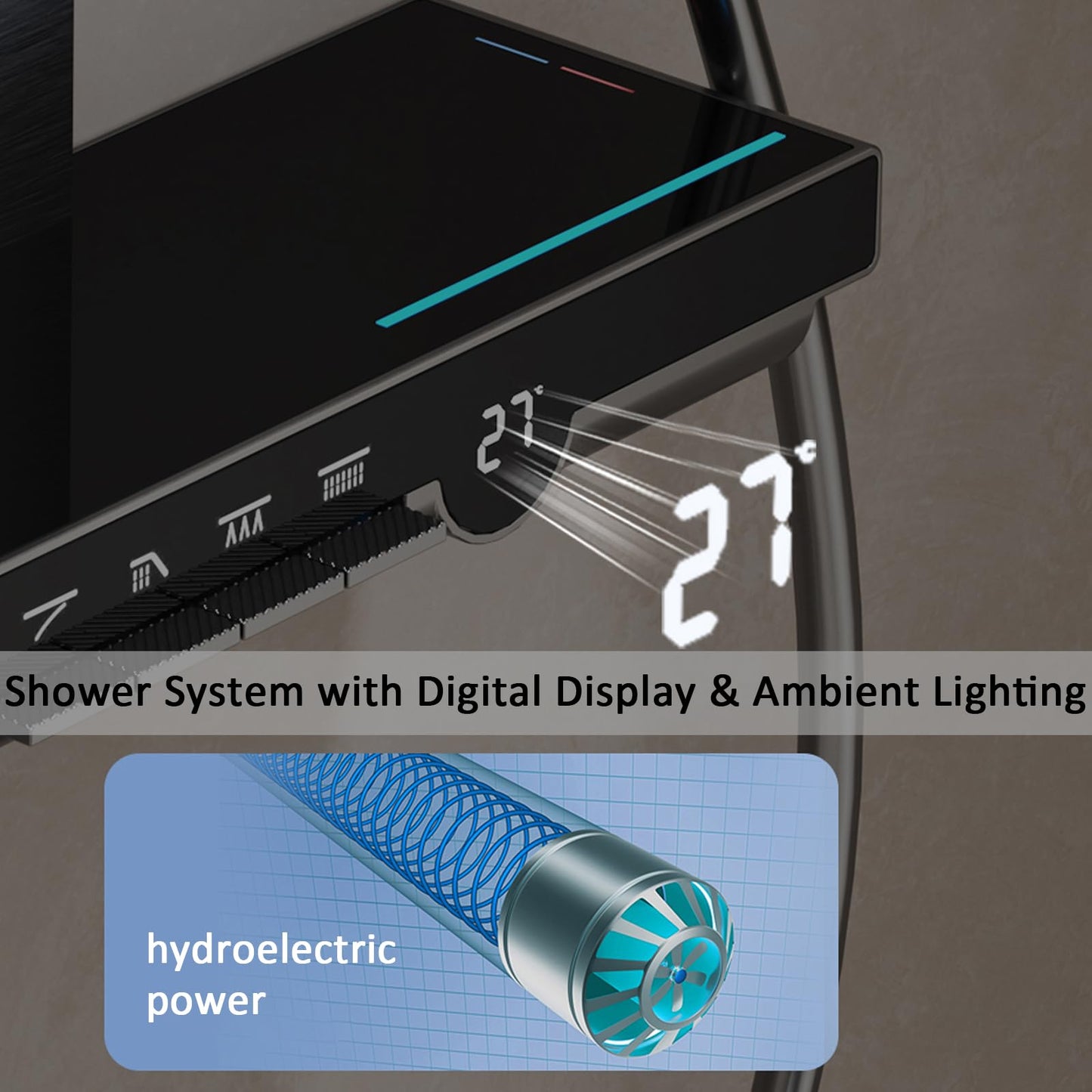 OihPaw Colonne de Douche Thermostatique,Systeme de Douche Gris Mural Hauteur Réglable Ensemble de Douche avec Affichage Numérique LED,Mitigeur Douche avec 2 Fonctions Tête de Douche,Douchette 4 Jets