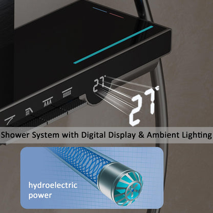OihPaw Colonne de Douche Thermostatique,Systeme de Douche Gris Mural Hauteur Réglable Ensemble de Douche avec Affichage Numérique LED,Mitigeur Douche avec 2 Fonctions Tête de Douche,Douchette 4 Jets