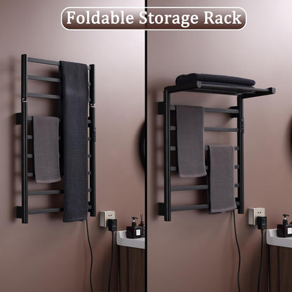 OihPaw Sèche-serviette électrique WiFi Intelligent 76 W Porte-Serviettes Chauffant Électrique Commande Vocale 62x50 cm Radiateur de Salle de Bain avec Support de Rangement Pliable