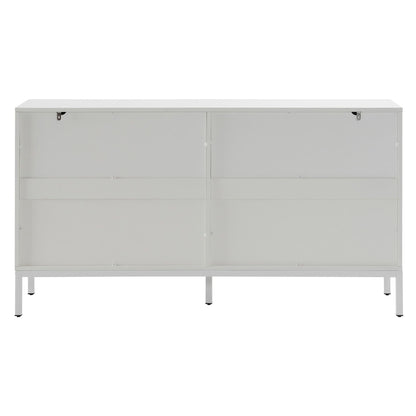 Buffet Blanc Moderne à 4 portes, Buffet Salle a Manger aux Lignes Uniques, Étagères Réglables, Porte sans Poignée, Beaucoup d'espace de Rangement, Vaisselier Bois, pour Salle à Manger Salon Cuisine