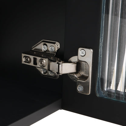 Meuble TV Moderne 170 cm Banc TV pour Téléviseurs Jusqu'à 65 Pouces, Tiroirs et Panneaux de Porte de Forme Spéciale, Poignées et Pieds Dorés, Forme D'arc, Élégant Luxueux Meuble Salon, Meuble TV Bas