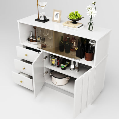 Buffet Moderne Élégant avec Portes en Verre Fumé, Meuble de Rangement avec 3 Tiroirs et 2 Portes, Meuble Buffet pour Salle à Manger Salon et D'entrée, Armoires Blanches/Noires, 120 × 33 × 95 cm