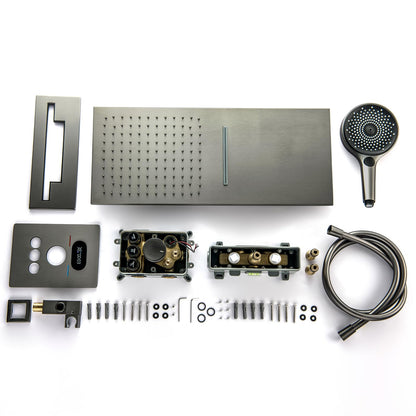 OihPaw Colonne de Douche Thermostatique Douche Encastrable Affichage Numérique Colonne de Douche Encastrable Gris Pistolet Ensemble de Douche avec 3 Fonctions Pommeau de Douche