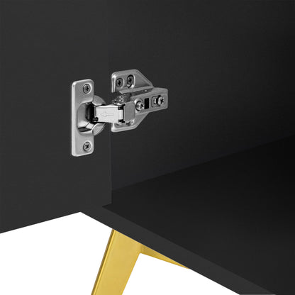 Buffet de Style Moderne au Design Unique Bahut avec 3 Portes, Sans Poignées, Armoire Latérale de Salon, Meuble Buffet de Cuisine, Armoire de Rangement pour Salle à Manger, Entrée (Blanc/Noir)