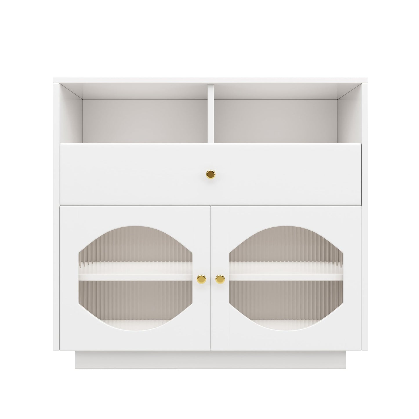 Buffet Salon avec Portes en Verre, Meuble de Cuisine Moderne de Luxe avec 1 Tiroir, 2 Portes et 2 Cloisons Ouvertes, Bahut Buffet de Salle à Manger, 100 × 40 × 90,5cm, Facile à Assembler, Blanc/Noir