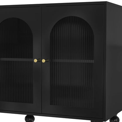 Buffet Salon Minimaliste Buffet Cuisine avec Porte en Verre Changhong et Porte-serviettes, Armoire de Rangement Élégante, Bahut pour Salle à Manger, Mobilier Moderne Multifonctionnel, Blanc/Noir