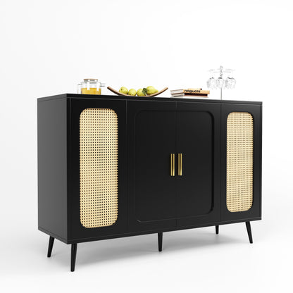 SHUGUANG Buffets Modernes, Armoires Élégantes en Bois de Rotin, avec Diviseur Réglable, Armoires de Rangement avec Portes Blister, Armoires Indépendantes, pour Cuisine Salon, Noir 120 x 35 x 89 cm
