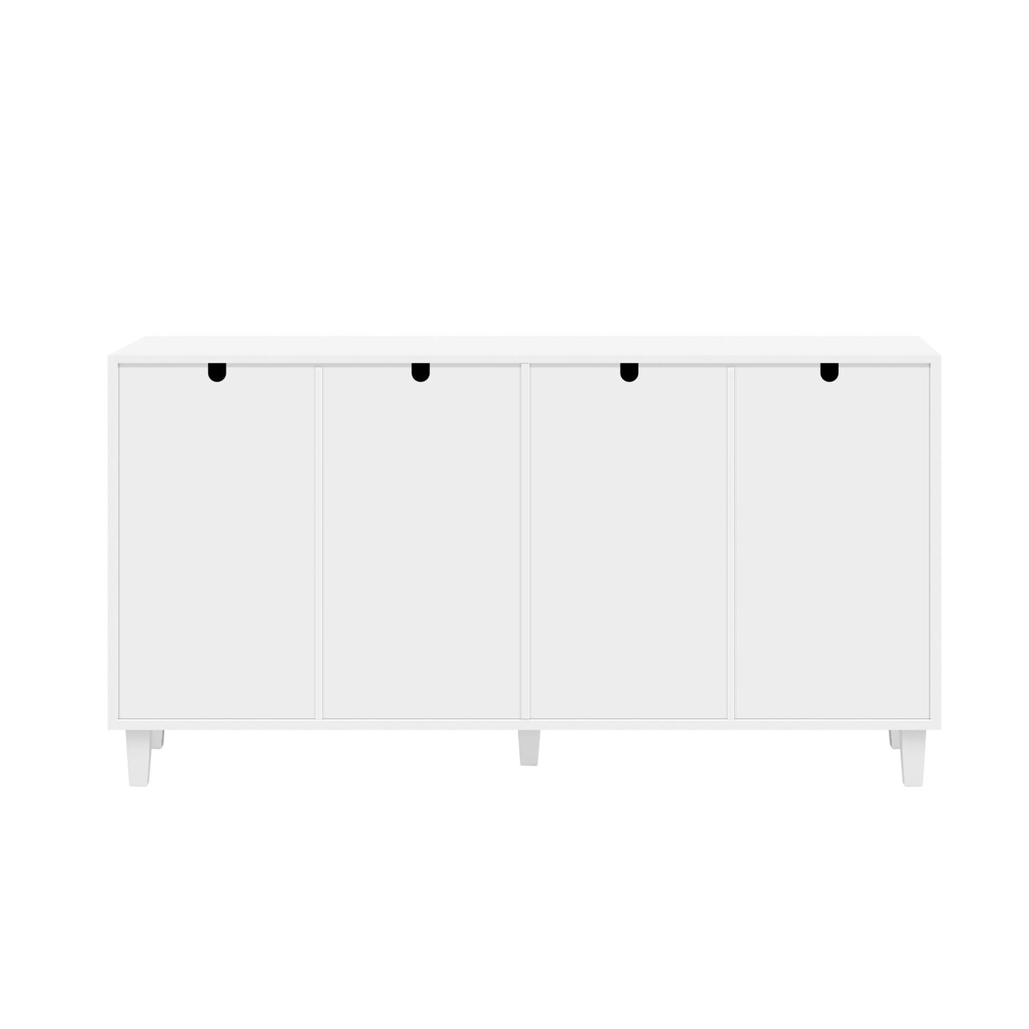 Buffet Moderne avec 4 Portes Miroir, Buffet Miroir avec Poignées en Cristal Froid, Stratifié Mobile, Armoire de Cuisine, Bahut pour Salon et Salle à manger, 160 x 40 x 85 cm, Blanc/Bois et Marron