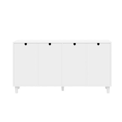 Buffet Moderne avec 4 Portes Miroir, Buffet Miroir avec Poignées en Cristal Froid, Stratifié Mobile, Armoire de Cuisine, Bahut pour Salon et Salle à manger, 160 x 40 x 85 cm, Blanc/Bois et Marron