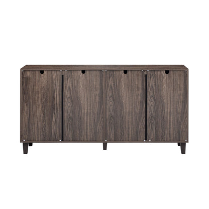 Buffet Moderne avec 4 Portes Miroir, Buffet Miroir avec Poignées en Cristal Froid, Stratifié Mobile, Armoire de Cuisine, Bahut pour Salon et Salle à manger, 160 x 40 x 85 cm, Blanc/Bois et Marron